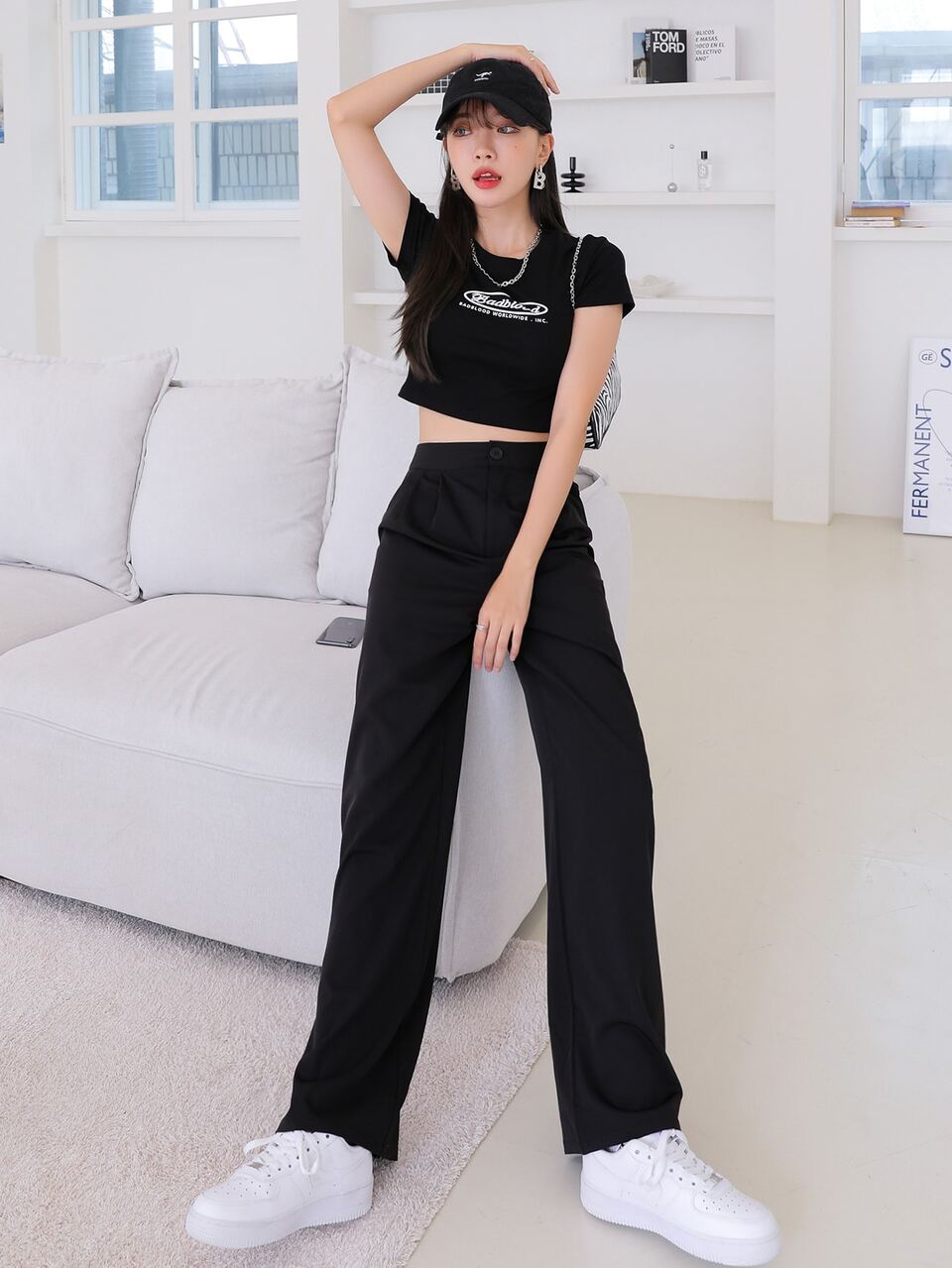 High Waist Fold Pleated Suit Pants Business Attire