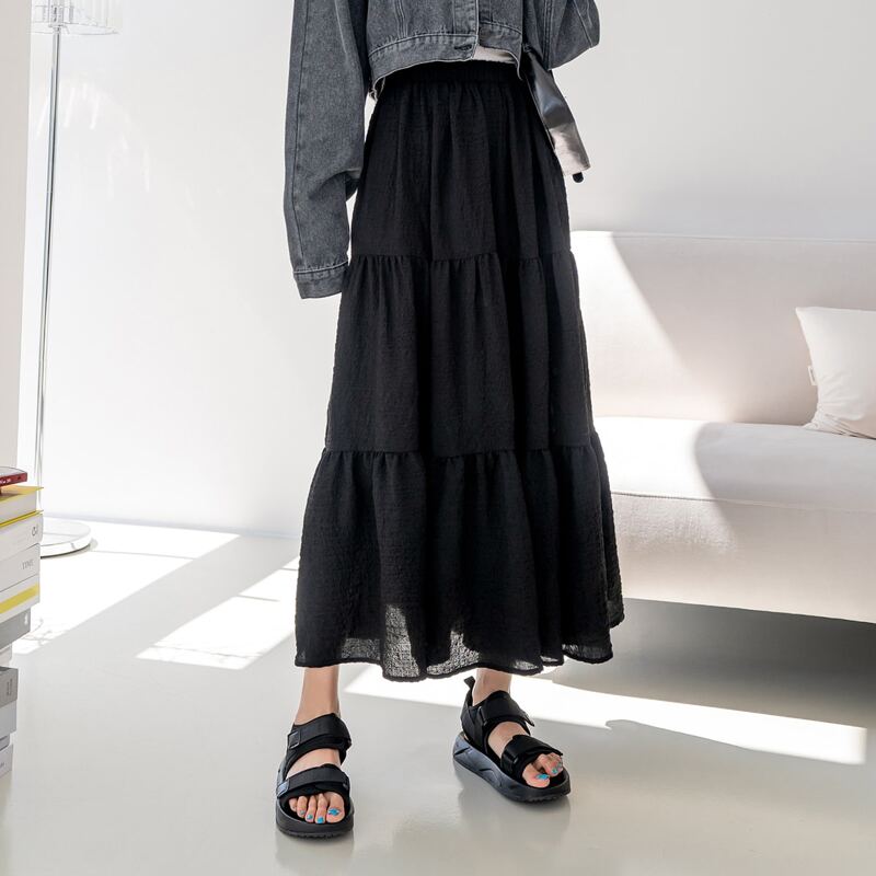 

Elastic Waist Ruffle Hem Flare Skirt, Black