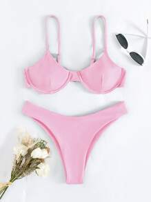 Rib Underwire Bikini For Summer Beach Vacation - Coral Pink - View 1