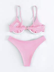 Rib Underwire Bikini For Summer Beach Vacation - Coral Pink - View 2
