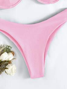 Rib Underwire Bikini For Summer Beach Vacation - Coral Pink - View 5