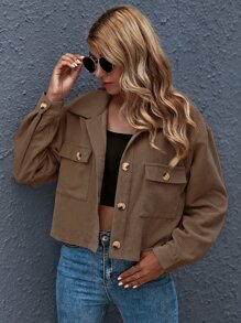 SHEIN Essnce Cazadora con bolsillo con botón delantero - Marrón - Ver 1