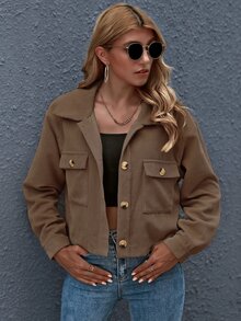 SHEIN Essnce Cazadora con bolsillo con botón delantero - Marrón - Ver 3