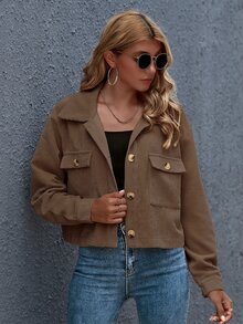 SHEIN Essnce Cazadora con bolsillo con botón delantero - Marrón - Ver 4