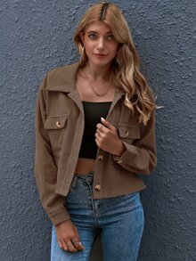 SHEIN Essnce Cazadora con bolsillo con botón delantero - Marrón - Ver 5