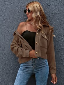 SHEIN Essnce Cazadora con bolsillo con botón delantero - Marrón - Ver 6
