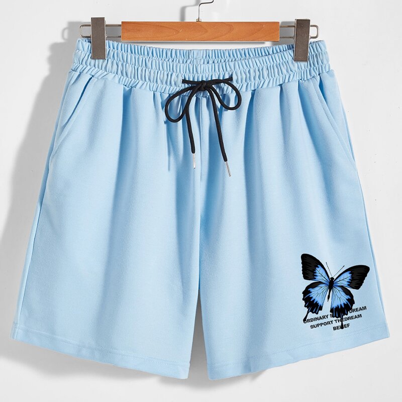

Guys Butterfly Letter Print Drawstring Shorts, Baby blue
