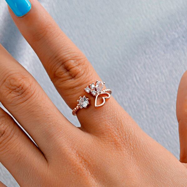 

Zircon Decor Cuff Ring, Rose gold