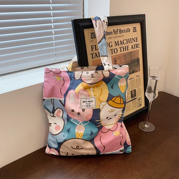 

Cartoon Graphic Shopper Bag, Multicolor