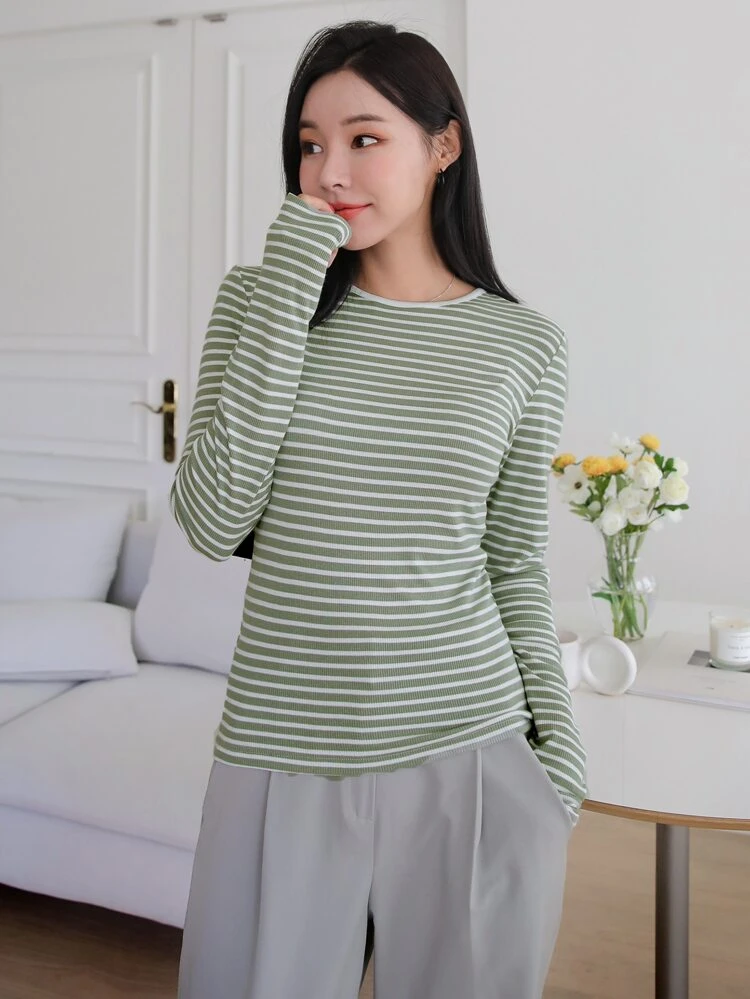 Striped Cut Out Crisscross Back Tee,Fall Clothes Long Sleeve Women Tops