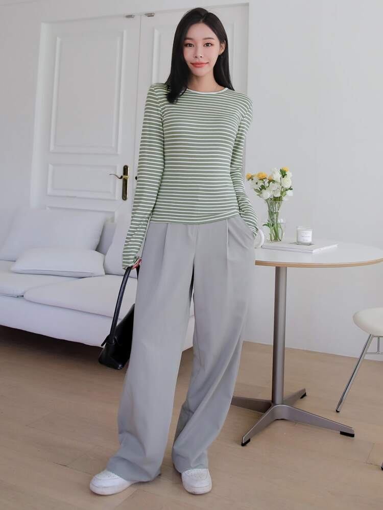 Striped Cut Out Crisscross Back Tee,Fall Clothes Long Sleeve Women Tops