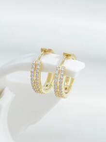 Cubic Zirconia Decor Hoop Earrings - Yellow Gold - View 5
