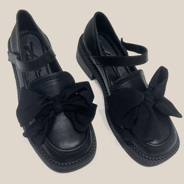 

Bow Decor Square Toe Mary Janes, Black