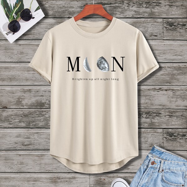 

Men Moon And Slogan Graphic Tee, Khaki