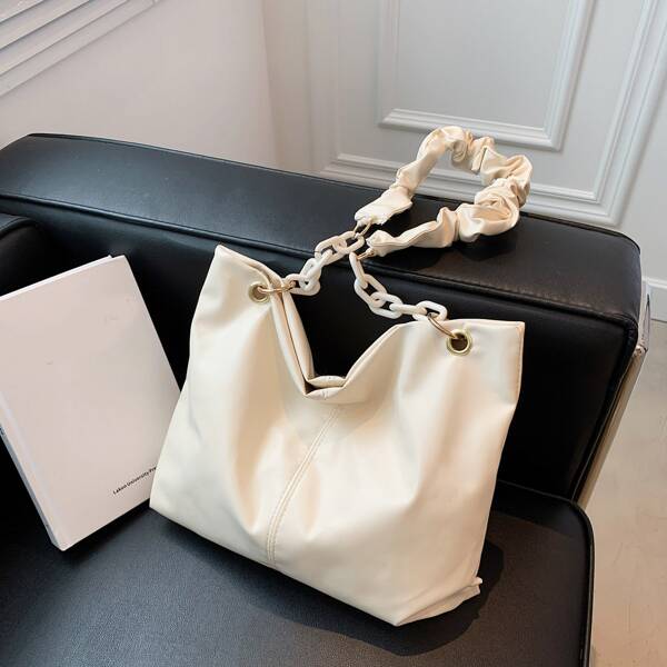 

Large Capacity Chain Tote Bag, Beige