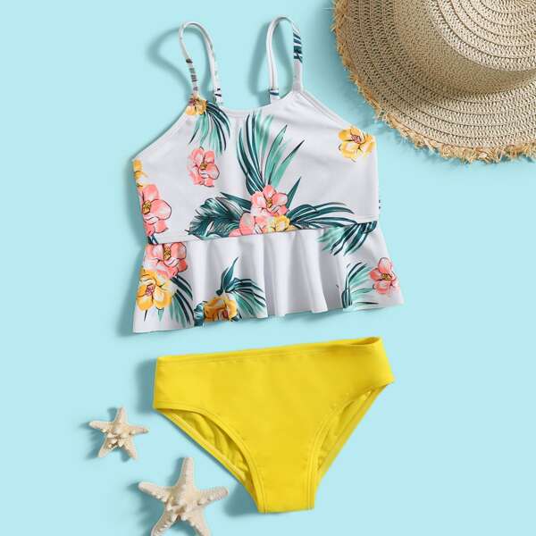 

Toddler Girls Floral & Tropical Print One Piece Swimsuit, Multicolor