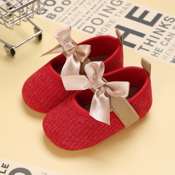 

Baby Bow Decor Knit Decor Flats, Red