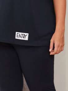 Mulvari Plus Letter Patched Tee & Leggings - Navy Blue - View 5