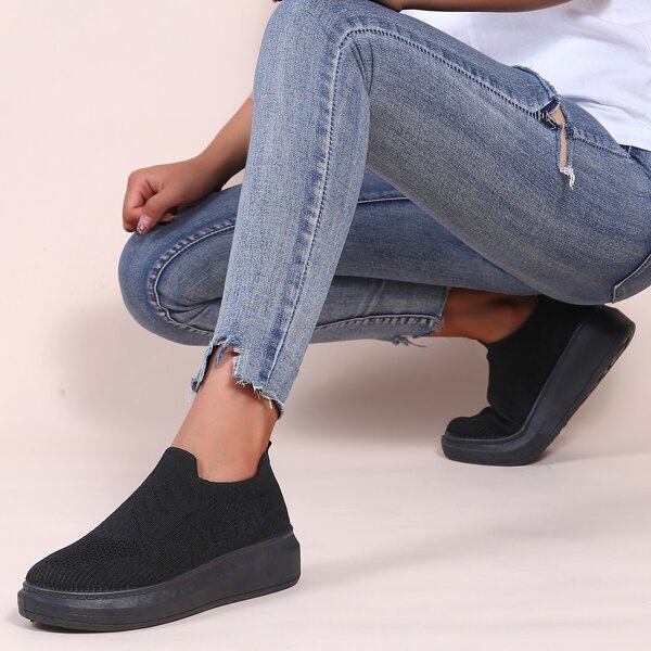 

Minimalist Knit Slip On Sneakers, Black