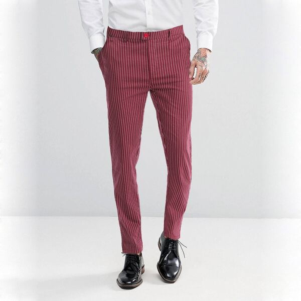 

Men Pinstriped Print Slant Pocket Pants, Burgundy
