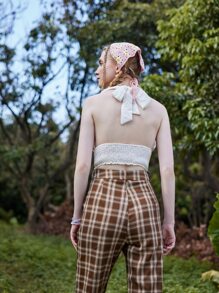 休閒打結 打褶純色女士背心 - 白色 - 查看 6