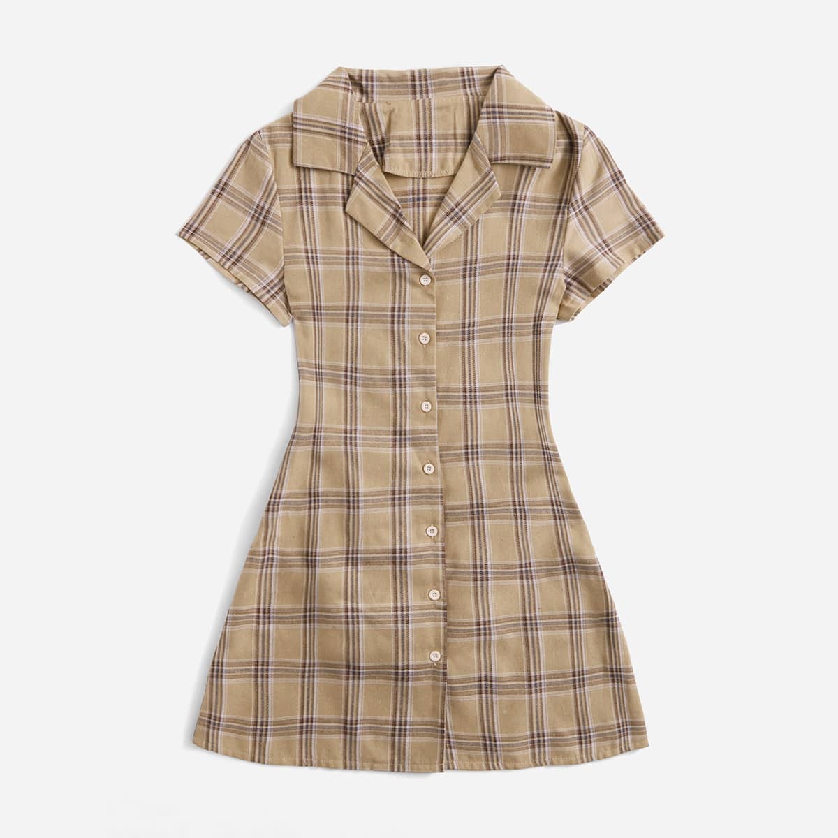 

Plaid Button Front Dress, Khaki