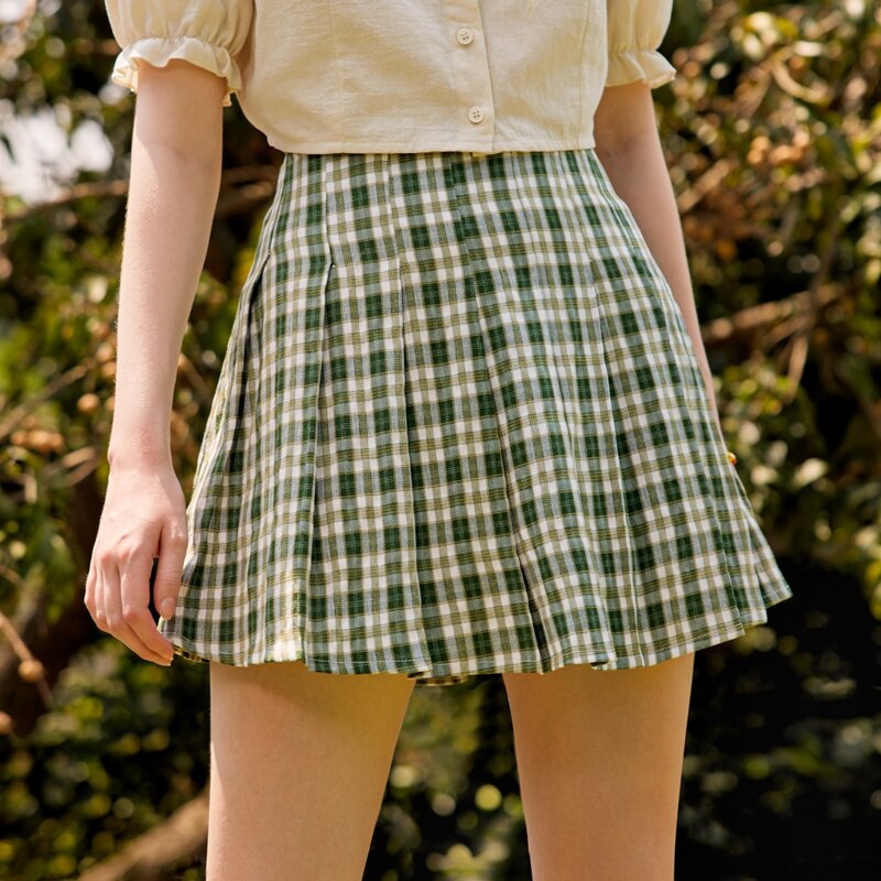 

Plaid Pleated Skirt, Green