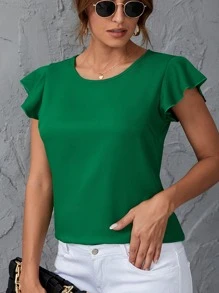 SHEIN Clasi 蝴蝶袖後鎖孔襯衫 - 綠色 - 查看 1