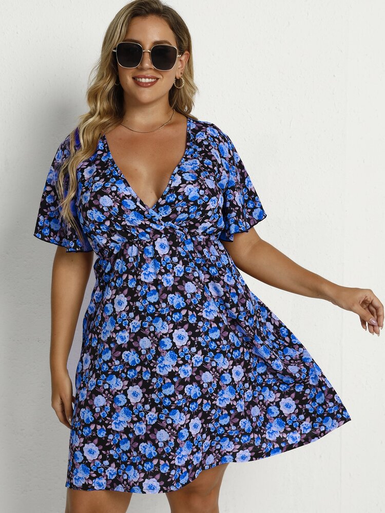 SHEIN LUNE Plus Allover Floral Print Dress Without Belt - Multicolor - View 5