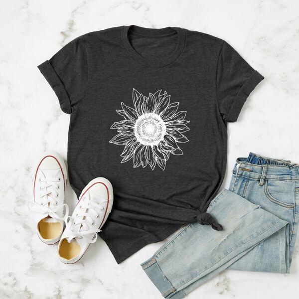 

Plus Sunflower Print Tee, Dark grey