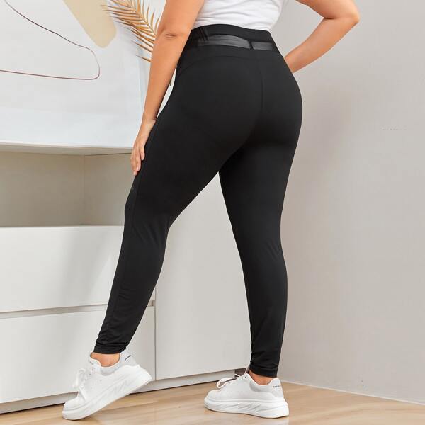 

Plus High Waist Sheer Mesh Insert Leggings, Black