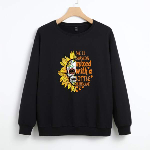 

Plus Skull & Slogan Graphic Sweatshirt, Black