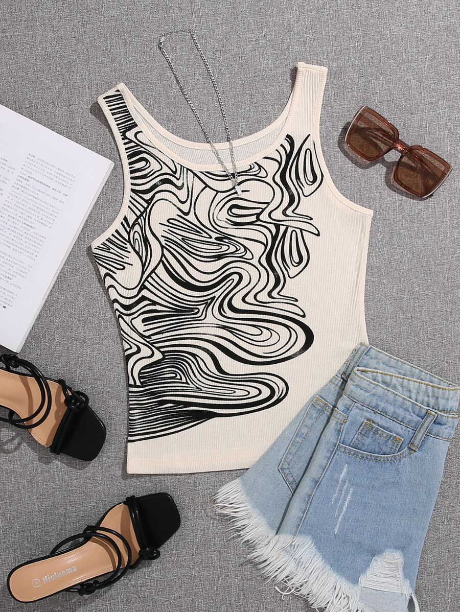 SHEIN Unity Graphic Print Tank Top - Apricot - View 1