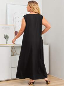 Al Najma Plus Solid Maxi Tank Dress - Black - View 3