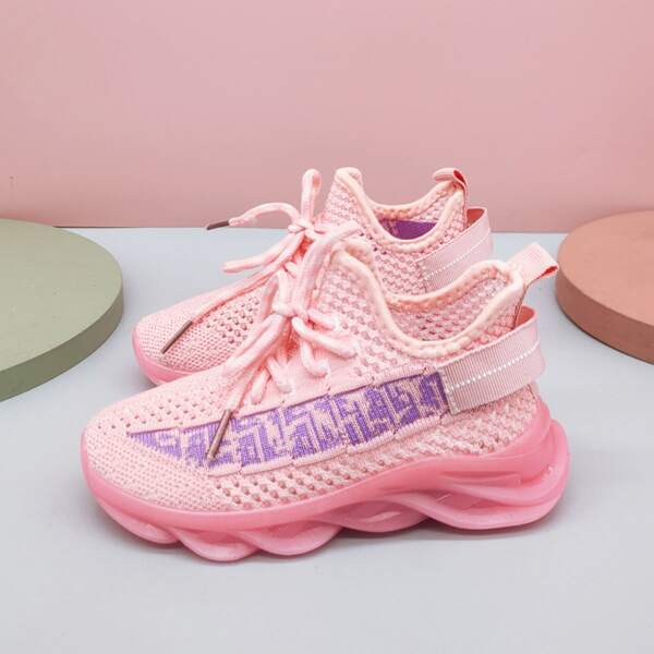 

Toddler Girls Two Tone Knit Detail Lace-up Front Sneakers, Pink