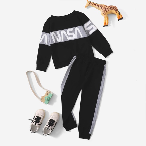 

Toddler Boys Colorblock Letter Graphic Sweatshirt & Side Striped Sweatpants, Black