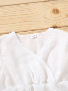 Bebé niña Vestido con estampado floral de malla en contraste bajo con fruncido - Blanco - Ver 3
