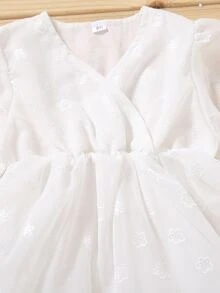 Bebé niña Vestido con estampado floral de malla en contraste bajo con fruncido - Blanco - Ver 4