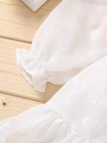 Bebé niña Vestido con estampado floral de malla en contraste bajo con fruncido - Blanco - Ver 5