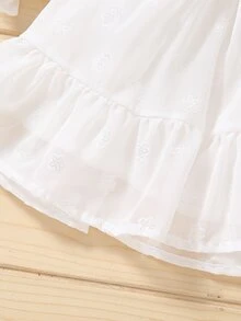 Bebé niña Vestido con estampado floral de malla en contraste bajo con fruncido - Blanco - Ver 6