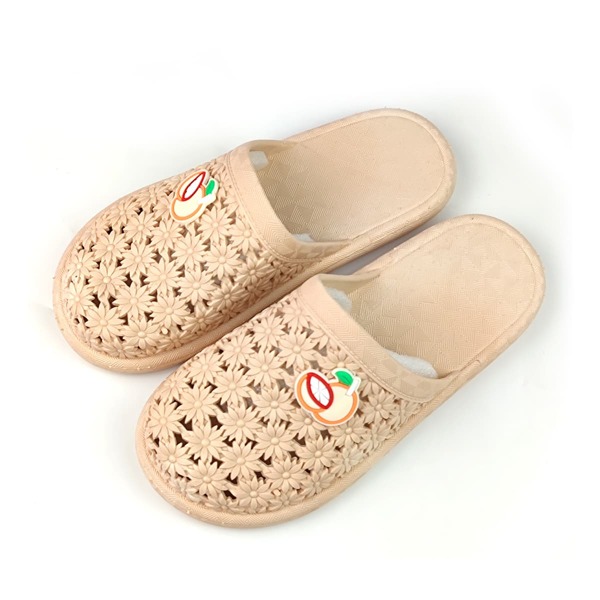 

Cartoon Decor Hollow Out Round Toe Slides, Apricot