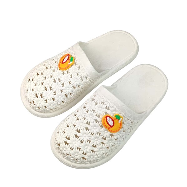 

Cartoon Decor Hollow Out Round Toe Slides, White