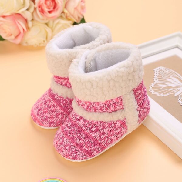 

Baby Geometric Graphic Fluffy Boots, Pink