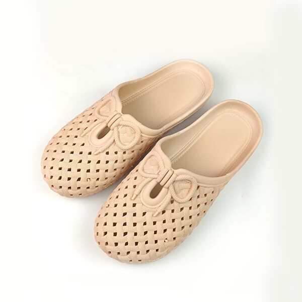 

Bow Embossed Hollow Out Slides, Apricot