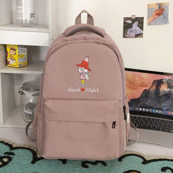 

Cartoon Graphic Functional Backpack, Pink