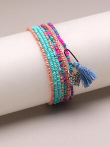 7pcs Heart Charm Beaded Anklet - Multicolor - View 2