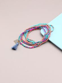 7pcs Heart Charm Beaded Anklet - Multicolor - View 3