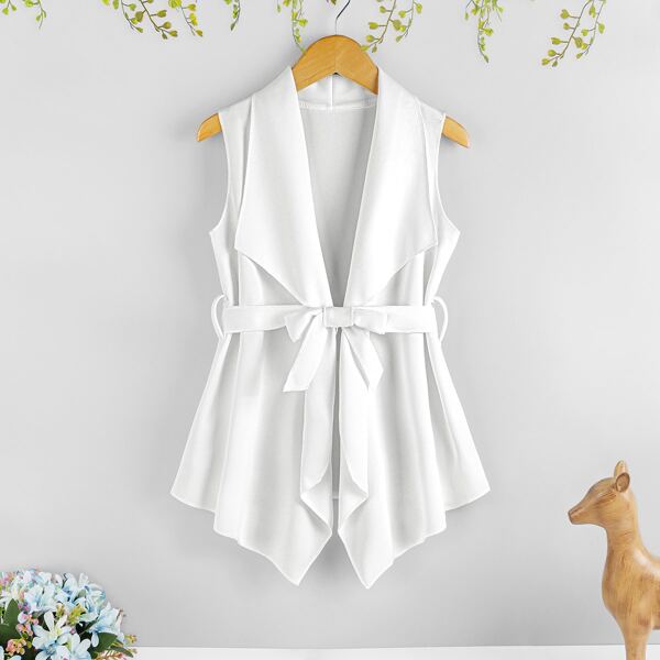 

Toddler Girls Belted Vest Coat, White