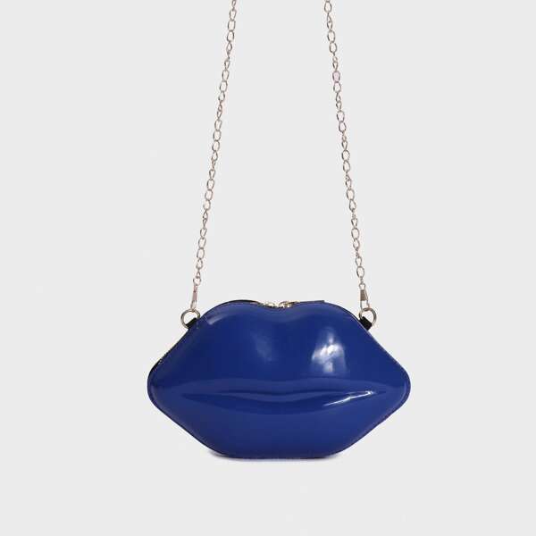 

Solid Lip Design Chain Crossbody Bag, Blue