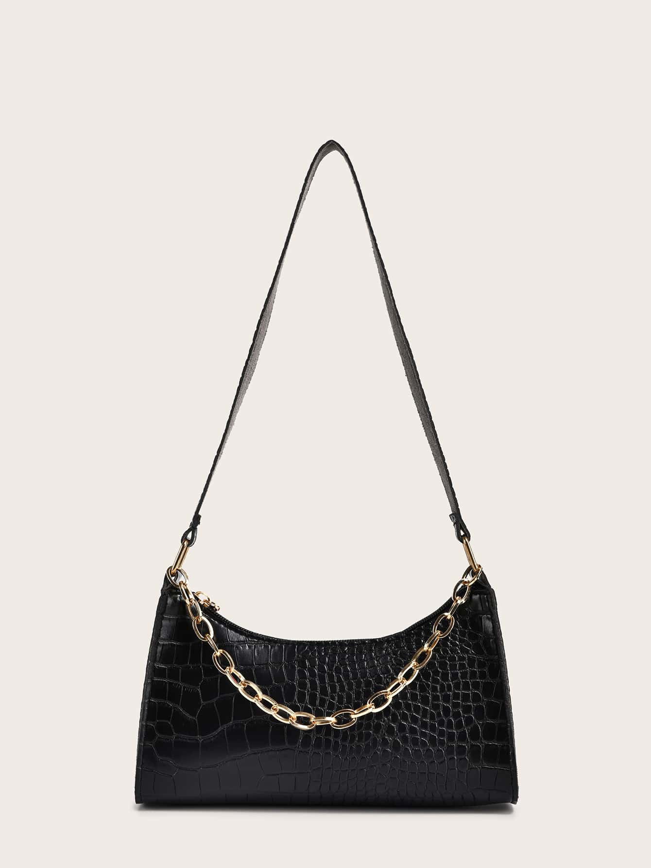 Croc Embossed Baguette Bag
